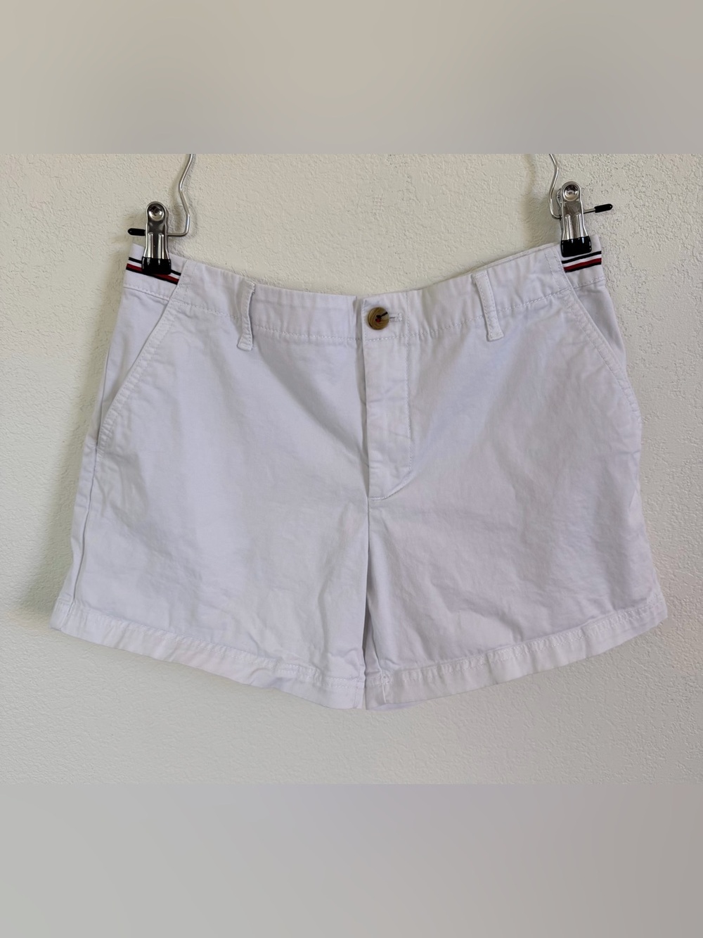 Tommy Hilfiger White Cotton Shorts with Signature Stripe Trim